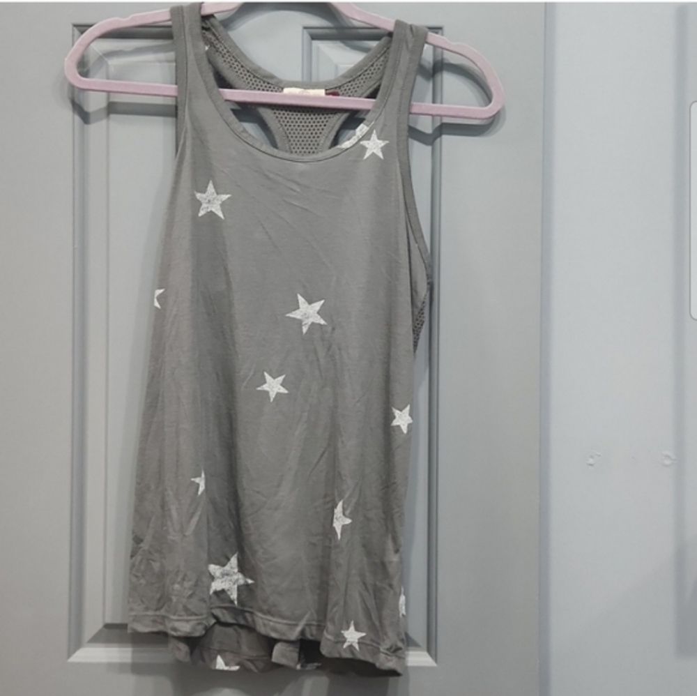 NWOT SO Gray White Stars Mesh Tank Top XS